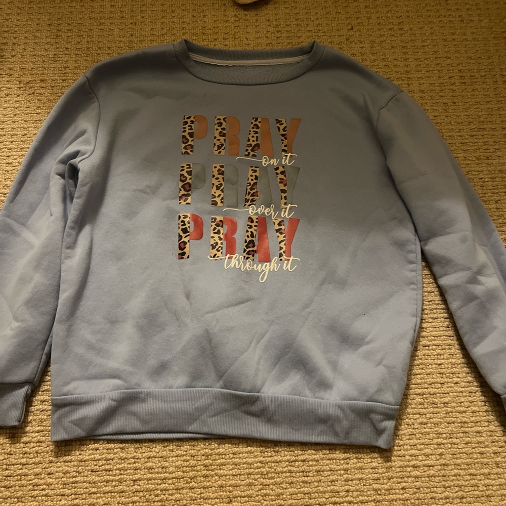 SHEIN Blue Crew Neck Sweater with Leopard Print